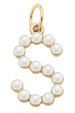 Pearl-Studded Letter Charm in Ivory