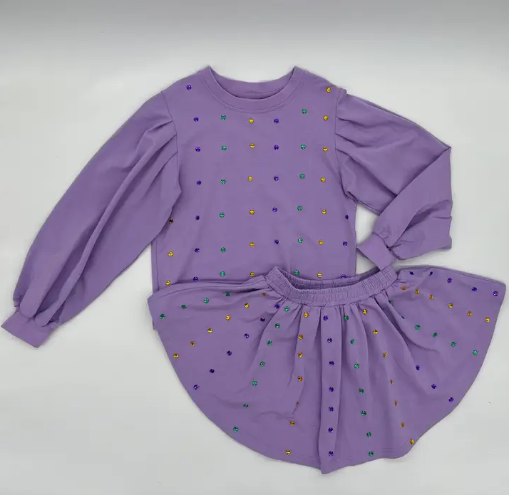 Mardi Gras Jeweled Skirt Set