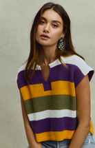 Mardi Gras Color Stripe Dolman Sweater Top