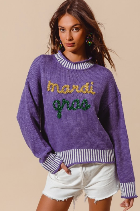 Mardi Gras Tinsel Sweater Top