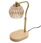 Candle Warmer Lamp - Crystal Glass & Wood Base - Gold