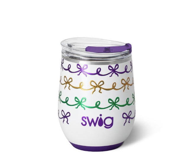 Mardi Gras Bows Stemless Wine 12oz Swig
