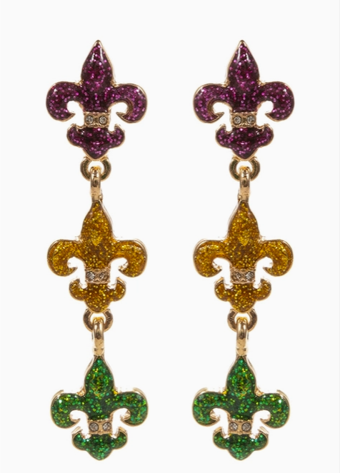 Fleur de Lis Mardi Gras Dangle Earrings