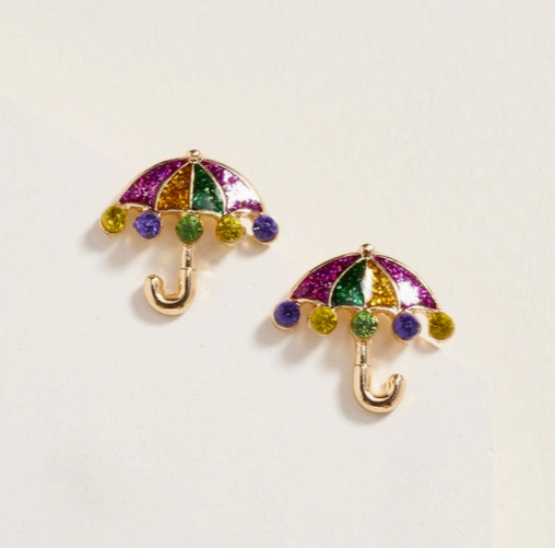 Mardi Gras Umbrella Rhinestone Post Earrings