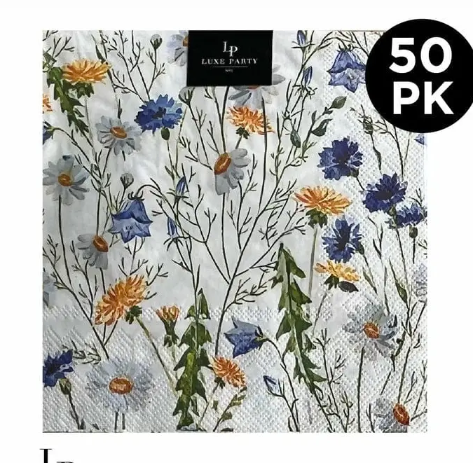 Wild Flowers Paper Cocktail Napkins | 50 Napkins