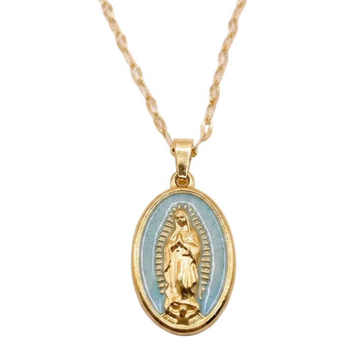 Our Lady of Guadalupe Blue Pendent Necklace
