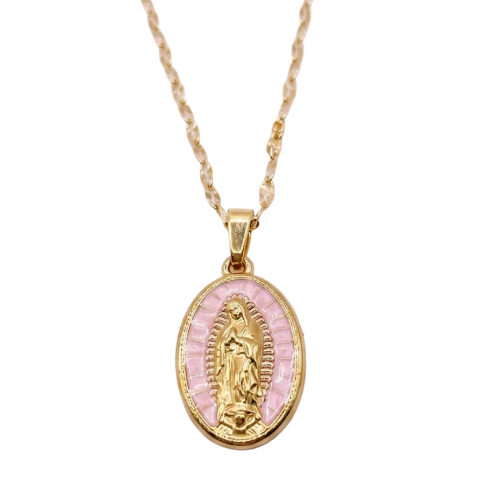 Our Lady of Guadalupe Pink Pendent Necklace
