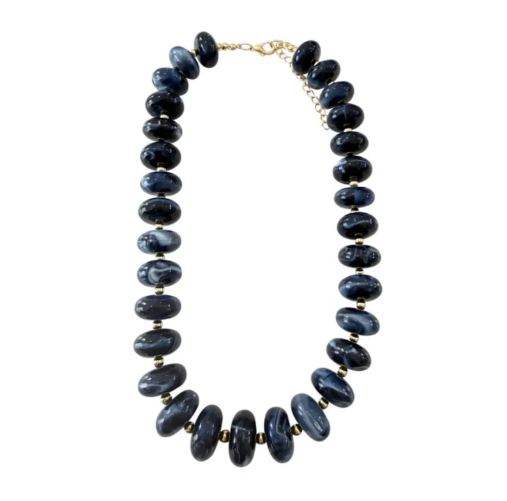 Holly Chunky Beaded Necklace- Navy