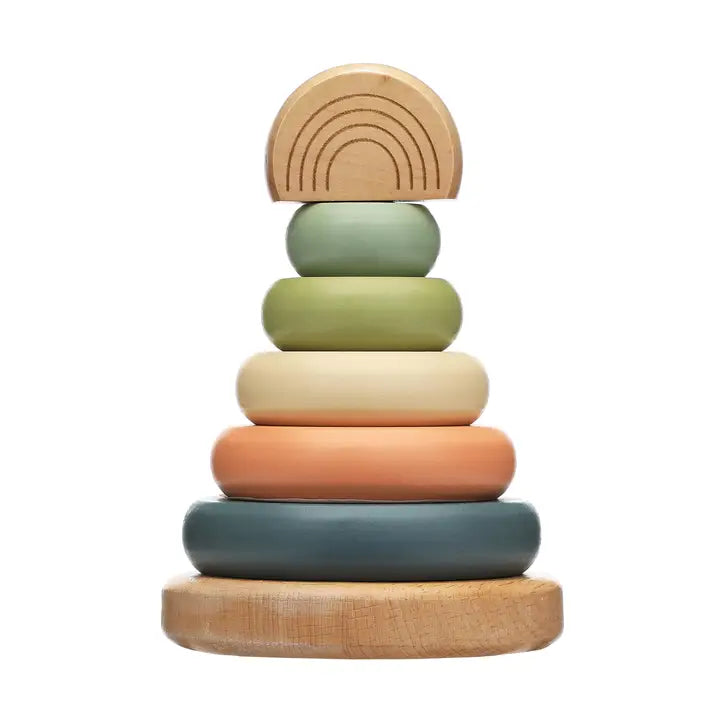Wooden Stacking Rainbow Tower Baby Toy, Nursery Decor
