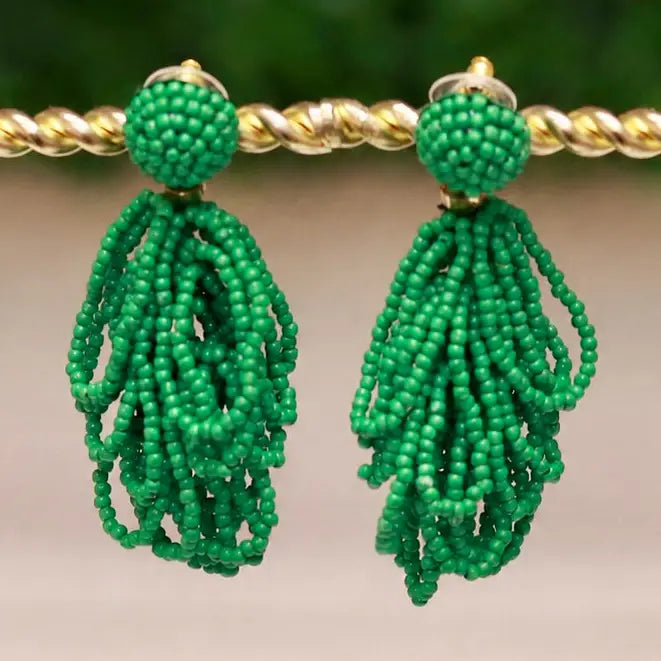 Green Beaded Loop Earrings