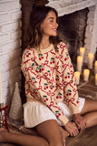 Cherry Ribbon Patterned Crewneck Sweater Top