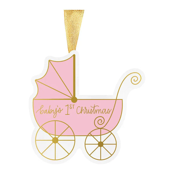 Baby's First Christmas Pink Carriage Ornament