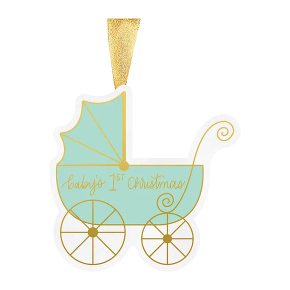 Baby's First Christmas Teal Carriage Ornament