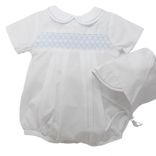 White Diamond with Blue Smocked Romper