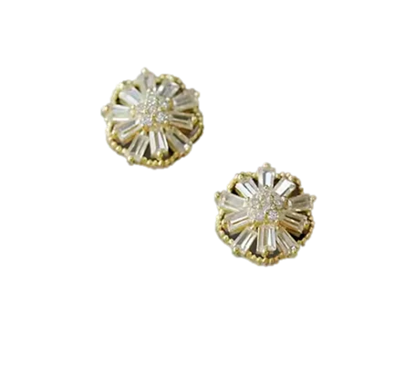Aubrey Adele Gold Baguette Flower Studs