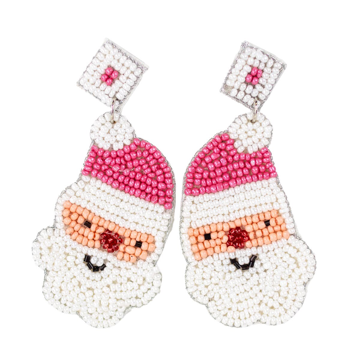 Santa Beaded Earrings in Pink and White