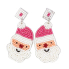 Santa Beaded Earrings in Pink and White