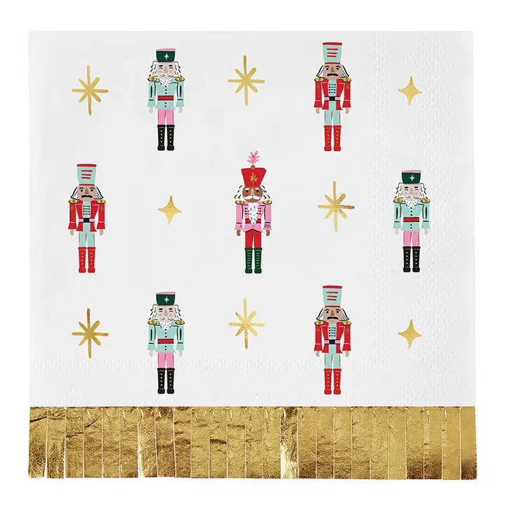 Foil Fringe Beverage Napkins - Nutcrackers - 20