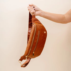 Trendy Luxe Woven Belt Bag - Cognac