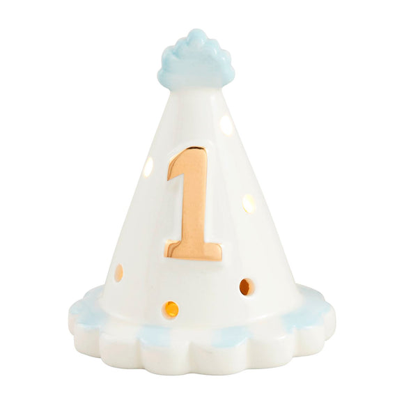 BLUE BIRTHDAY HAT LIGHT-UP SITTER