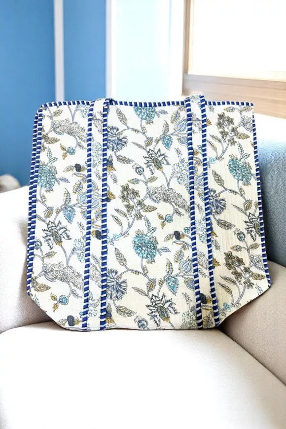 Sasha Blue and White Floral Tote Bag
