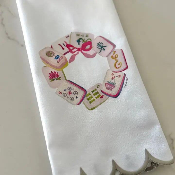 Mahjong Wreath Scalloped Tea Towel