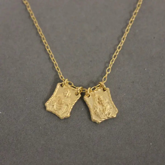 Gold Scapular Medals Necklace