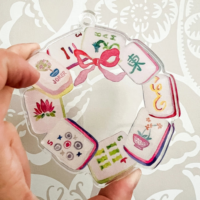 Mahjong Tile Wreath Watercolor Acrylic Ornament