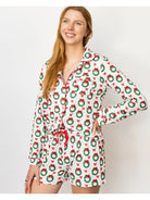 Clara Wreath Long Sleeve Button Up Sleep Shirt & Short Set