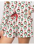 Clara Wreath Long Sleeve Button Up Sleep Shirt & Short Set