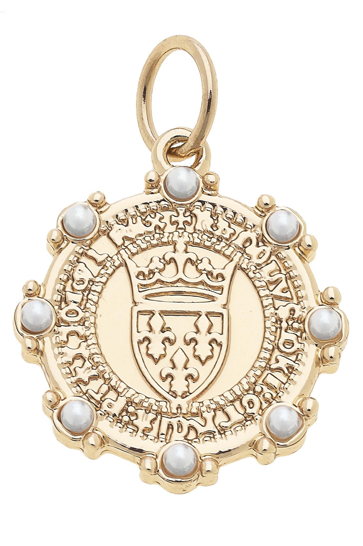 Pearl Studded Coin Charm in Shiny Gold