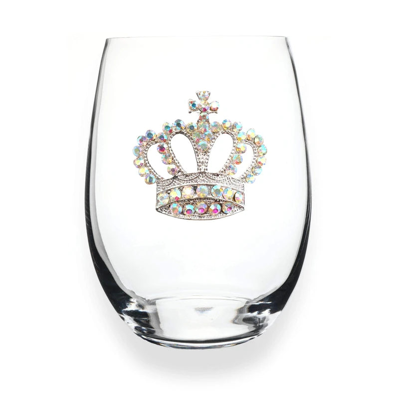 Aurora Borealis Crown Jeweled Stemless Wine Glass