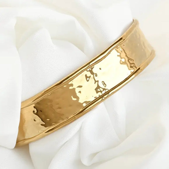 Hammered Cuff Bracelet - Waterproof Gold Statement Cuff