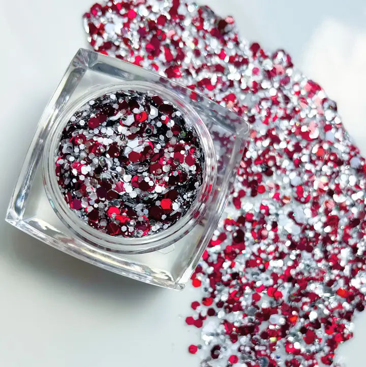 Red White and Silver Face and Body Glitter