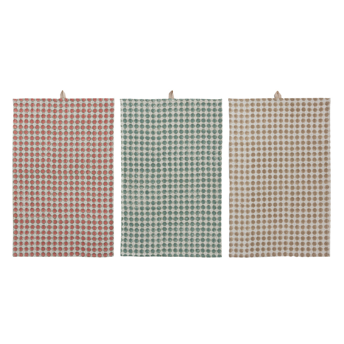 Cotton Waffle Weave Tea Towel with Circle Pattern