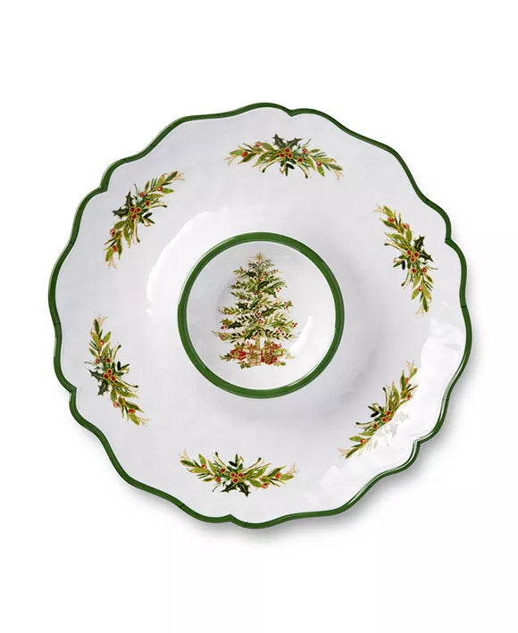 Holly Tree Melamine Chip & Dip Tray