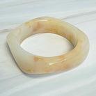Modern Retro Sculpted Square Resin Bangle - Marbled Cream