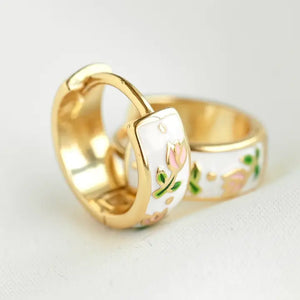 Gold Enamel Flower Hoop Earrings-Vintage Style Silver Hoops