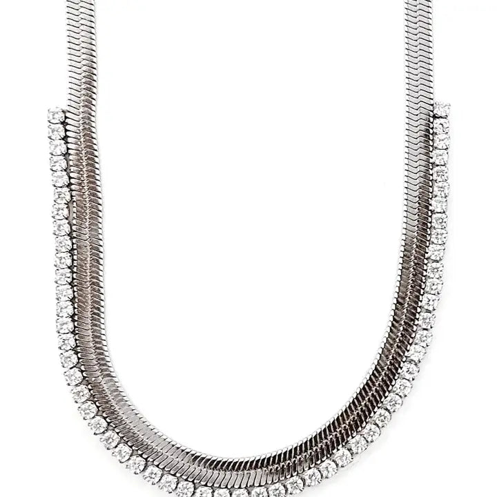 Noni Crystal Snake Chain Necklace Silver