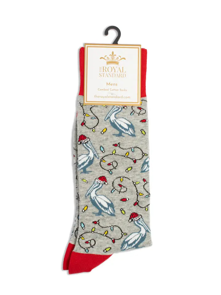 Men's Santa Pelican Socks Gray/Red/Multi One Size