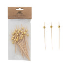 Bamboo Single Use Picks w/ Ball - Gold