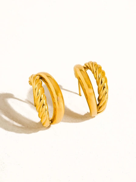 Ghislaine 18K Gold Braided Double Hoop Earring