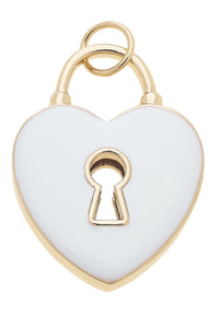 Heart Shaped Padlock Enamel Charm in White