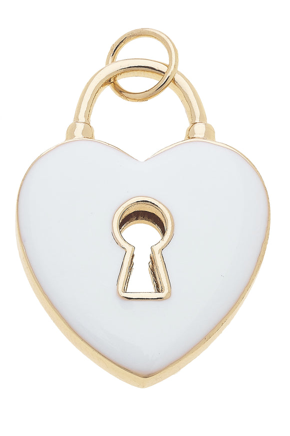 Heart Shaped Padlock Enamel Charm in White