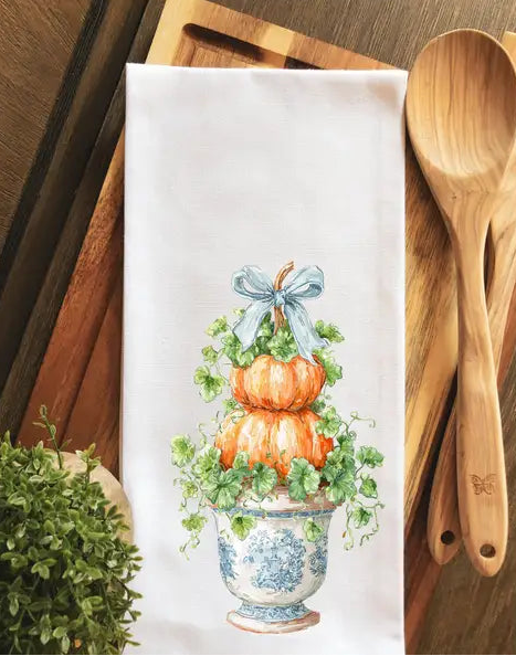 Toile Pumpkin Floral Tea Towel