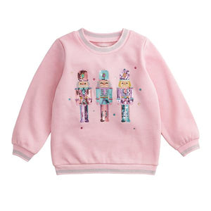 Pink sweatshirt with sequin nutcracker design 