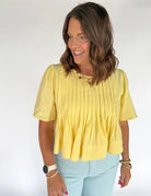Flutter Sleeve Pintuck Yellow Blouse