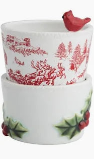 cardinal and holly christmas tidbit dish