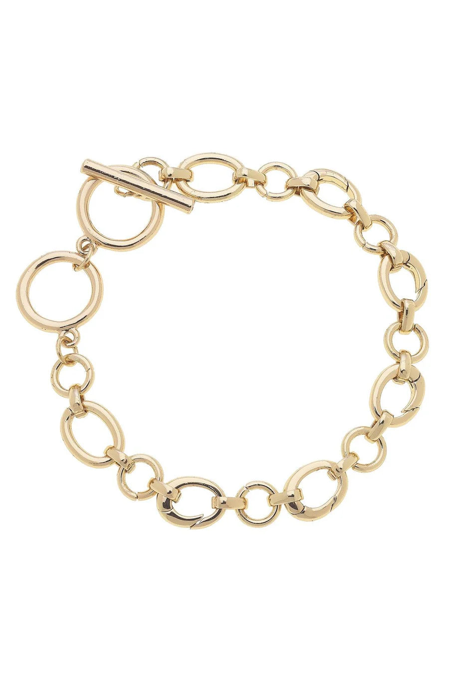 Gold chain charm bracelet with a toggle clasp 