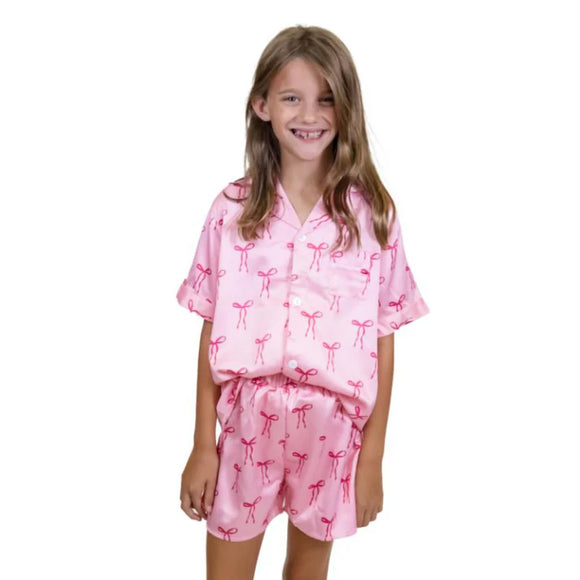 Children's Satin Pajama Short Set with bows